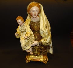 Antique Neapolitan Scupture of a Virgin with the Child Jesus, Nativity