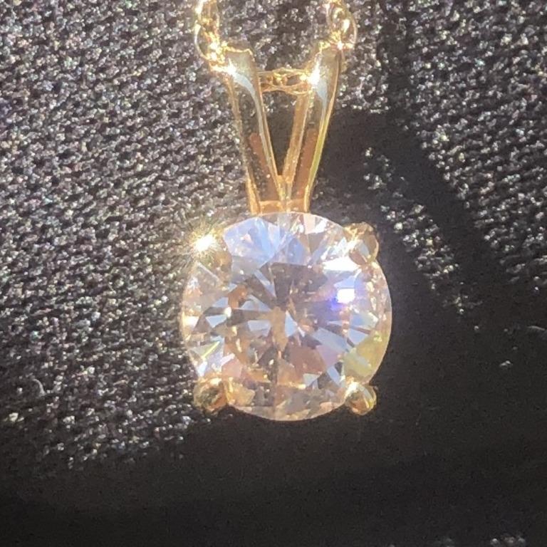 Cerca de 1 Quilate Ct GIA Solitario Natural Collar Colgante Diamante Redondo Oro 14k Corte redondo en venta