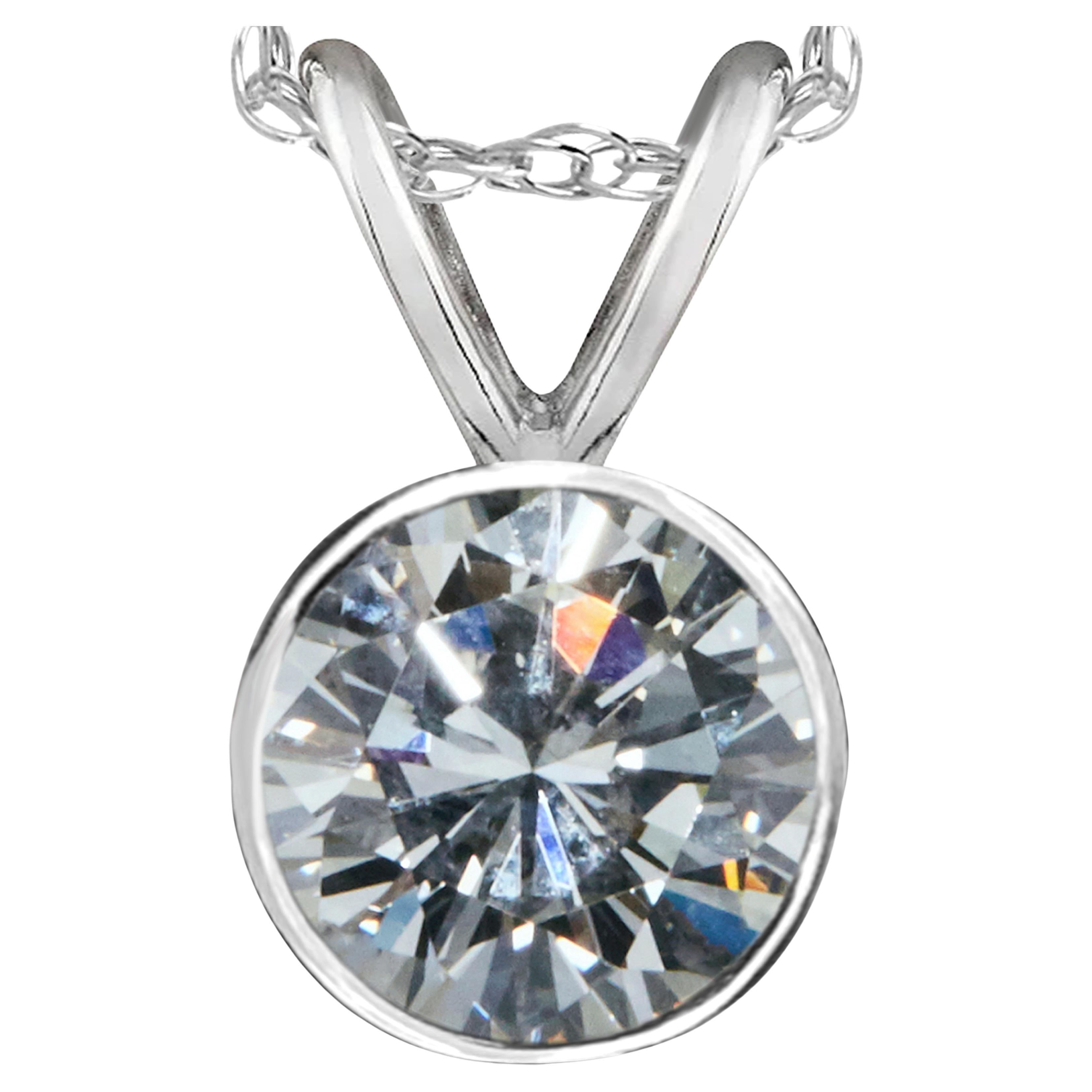 3/4 Carat Ct Real Natural Solitaire Bezel Diamond Pendant Necklace 14k Gold 2 For Sale