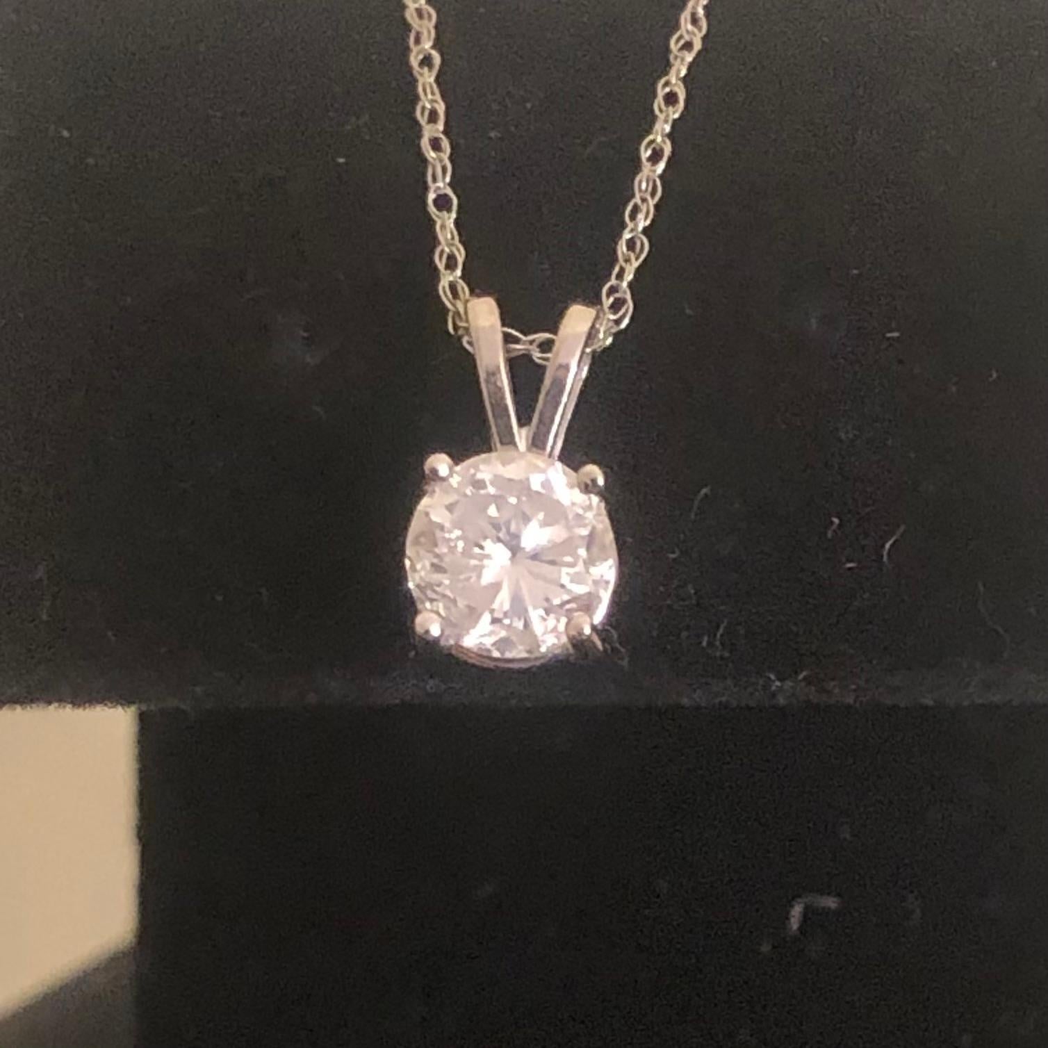 Near 1 Carat Ct Real Natural Solitaire Round Diamond Pendant Necklace 14k Gold 2 For Sale 2