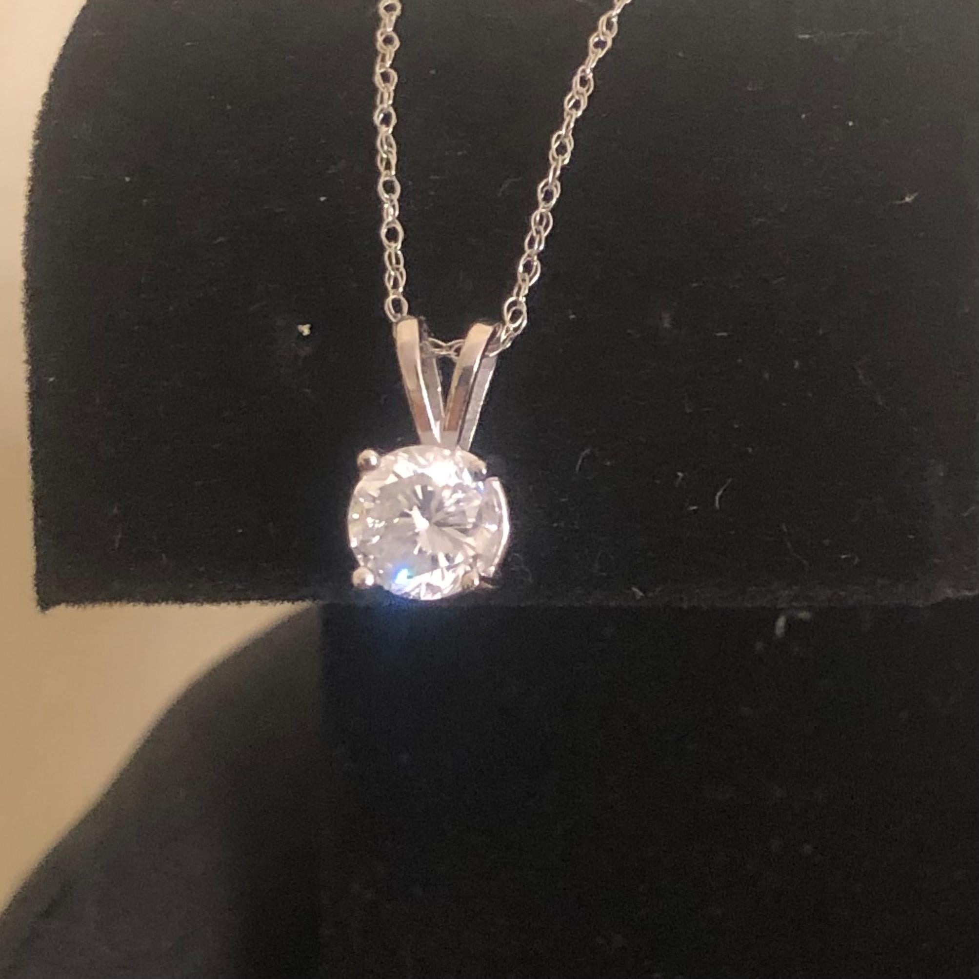 Near 1 Carat Ct Real Natural Solitaire Round Diamond Pendant Necklace 14k Gold 2 For Sale 3