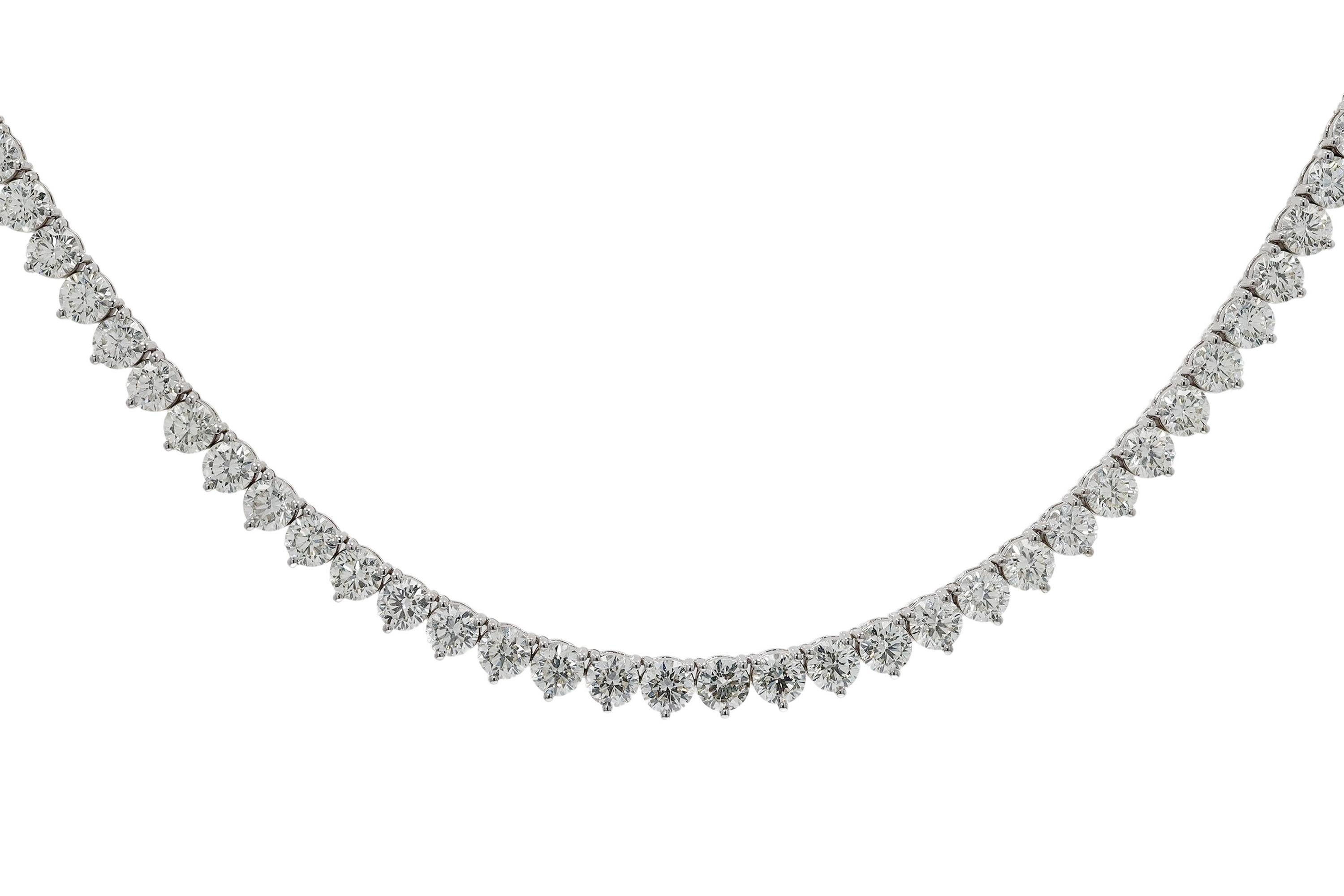 Round Cut Contemporary 24.29 Carat VS Diamond Riviera Tennis Necklace