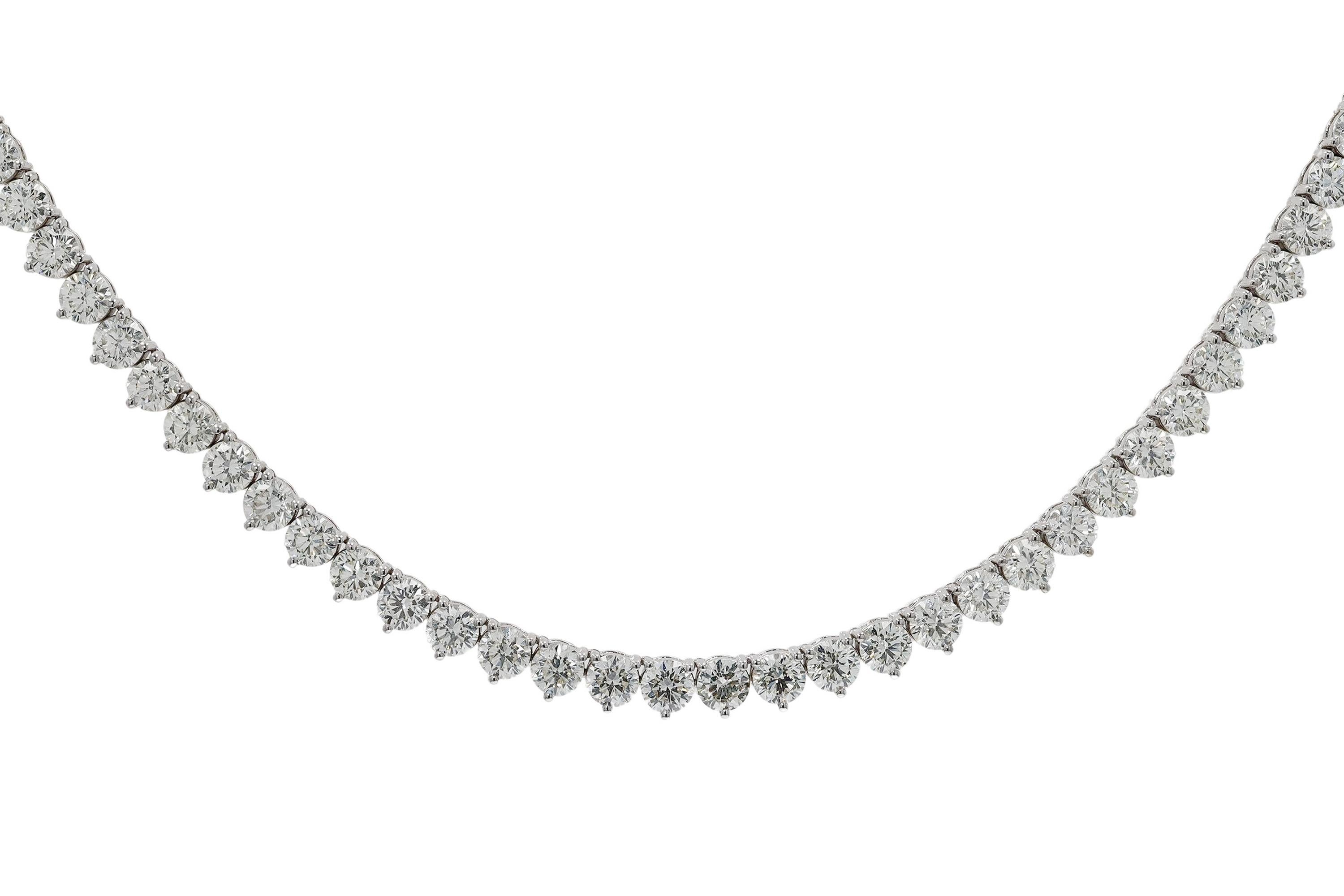 Round Cut Contemporary 24.29 Carat VS Diamond Riviera Tennis Necklace For Sale