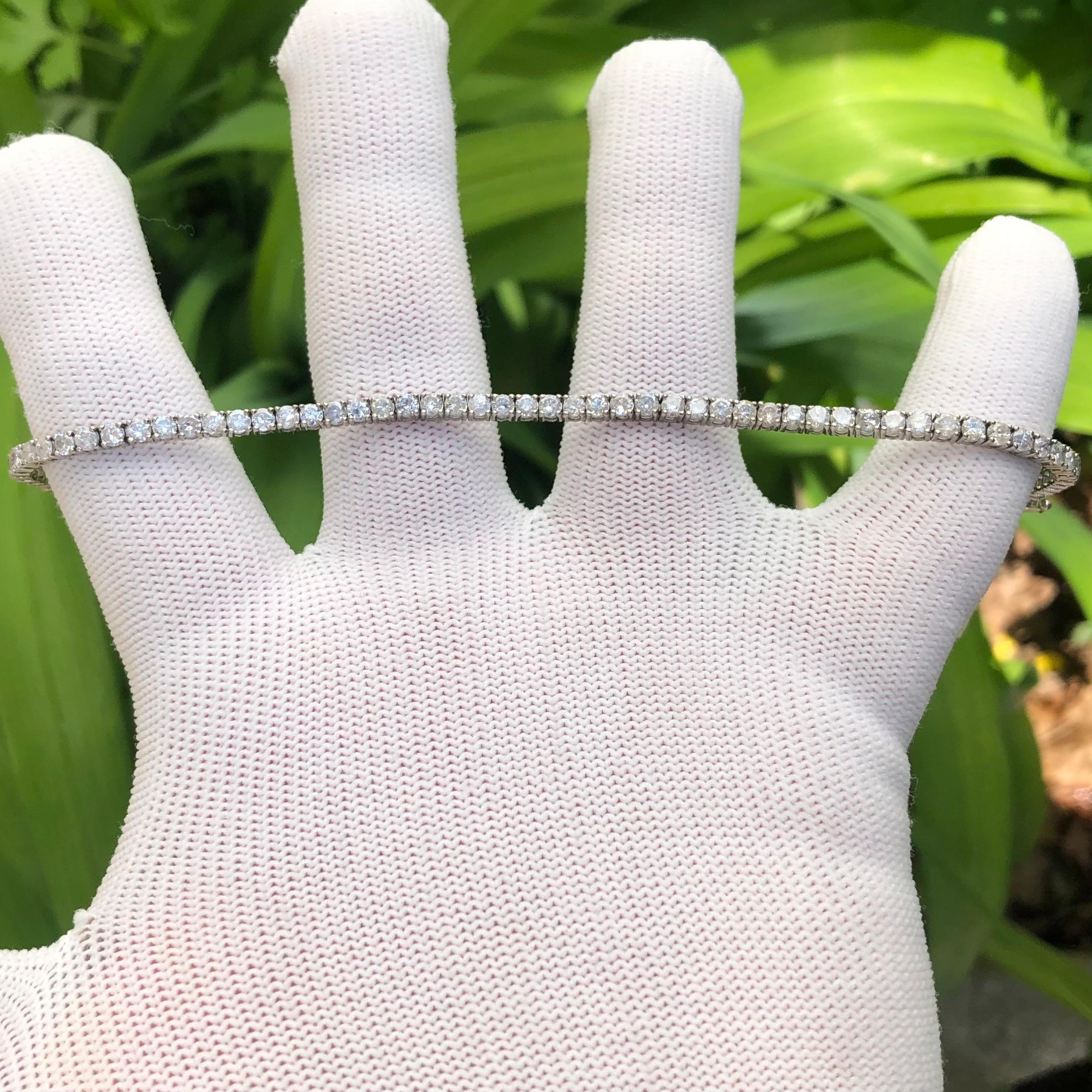 Near 5 1/2 Carat Ct Real Natural Diamond Tennis Link Bracelet 14k White Gold 3 In New Condition For Sale In New York, NY
