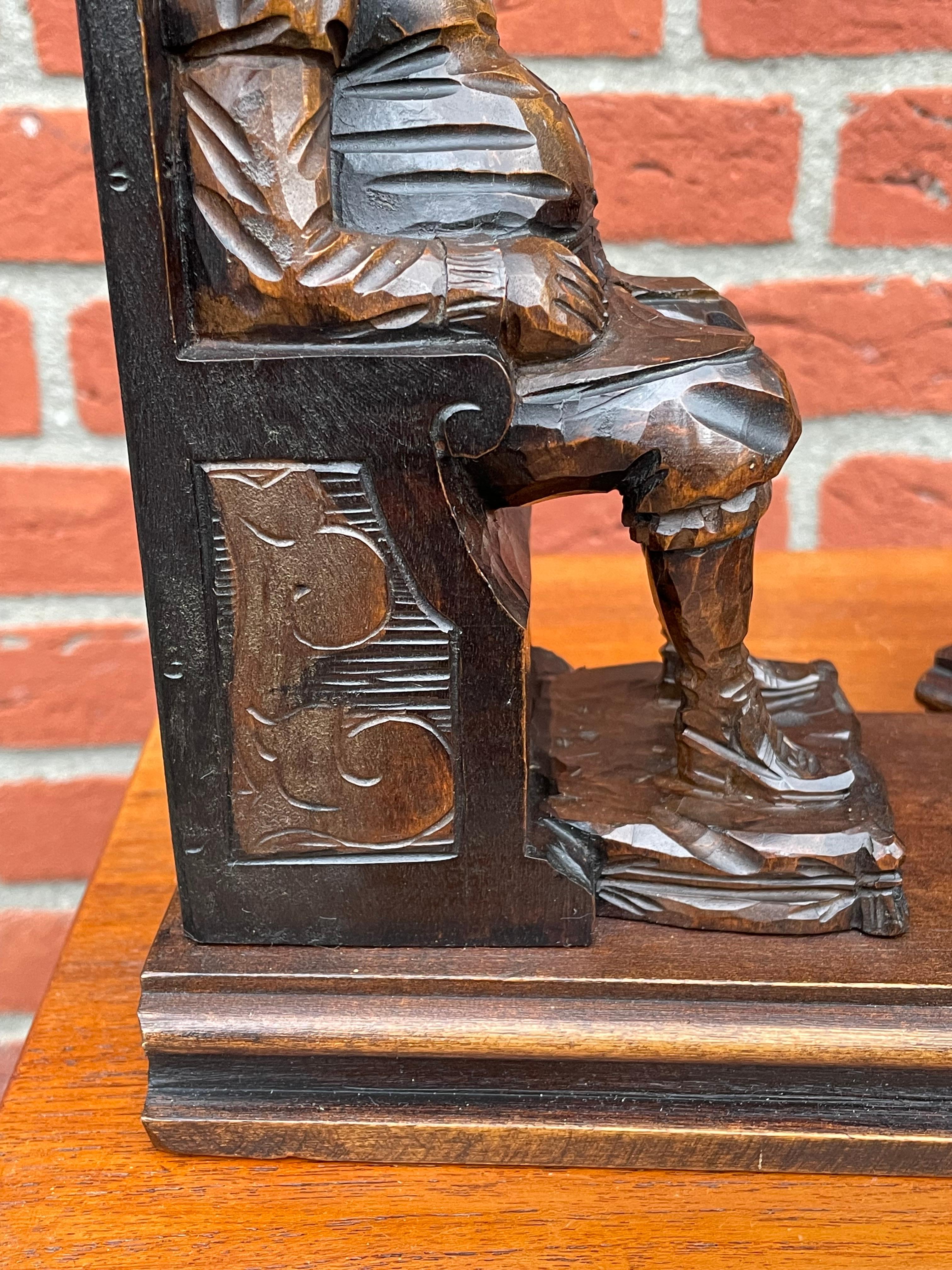 20th Century Near Antique Hand Carved Wooden Don Quixote and Sancho Panza Sculpture Bookends