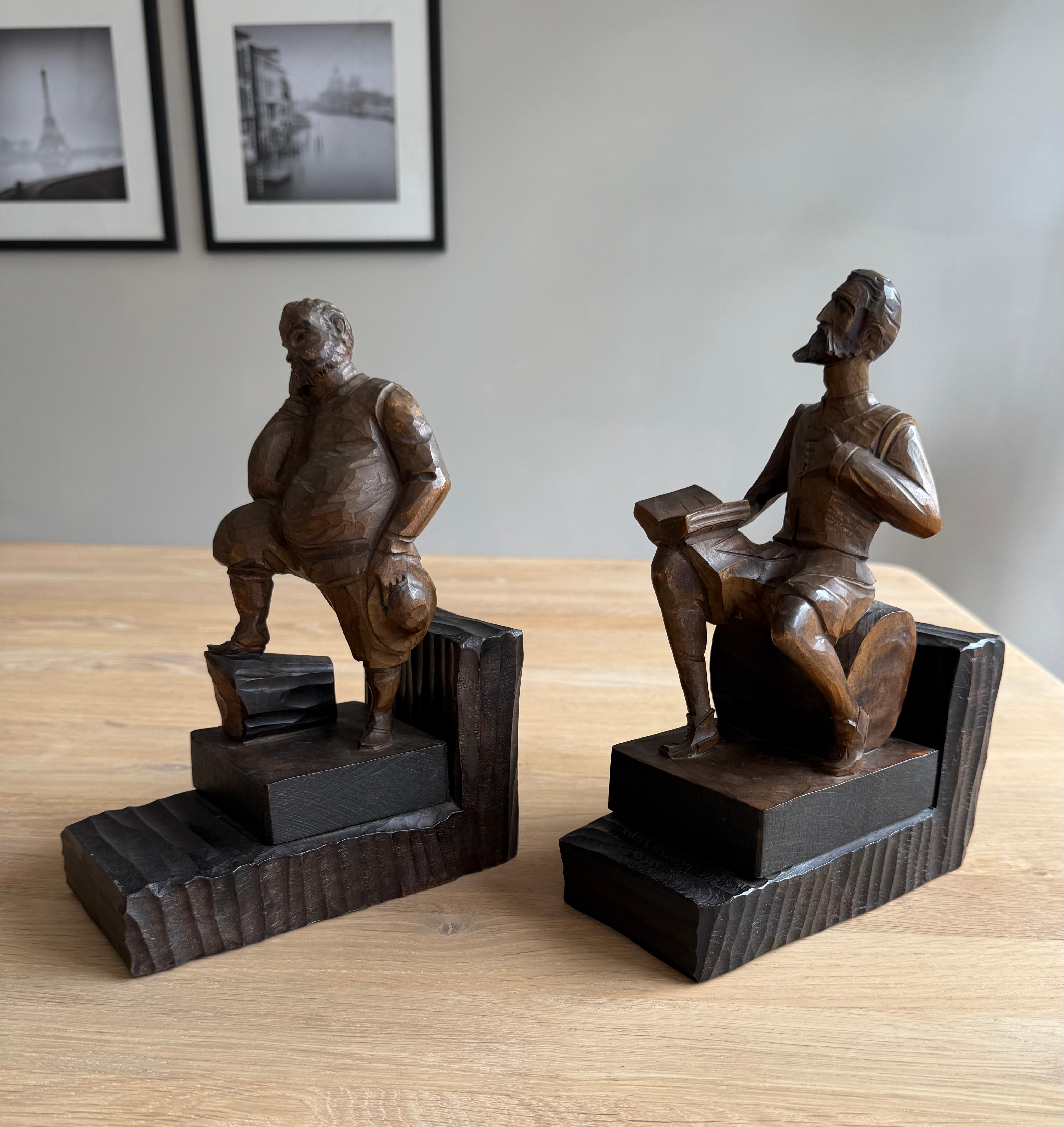 Reggilibri scultura Don Chisciotte e Sancho Panza, quasi antichi, intagliati a mano in legno in vendita 3