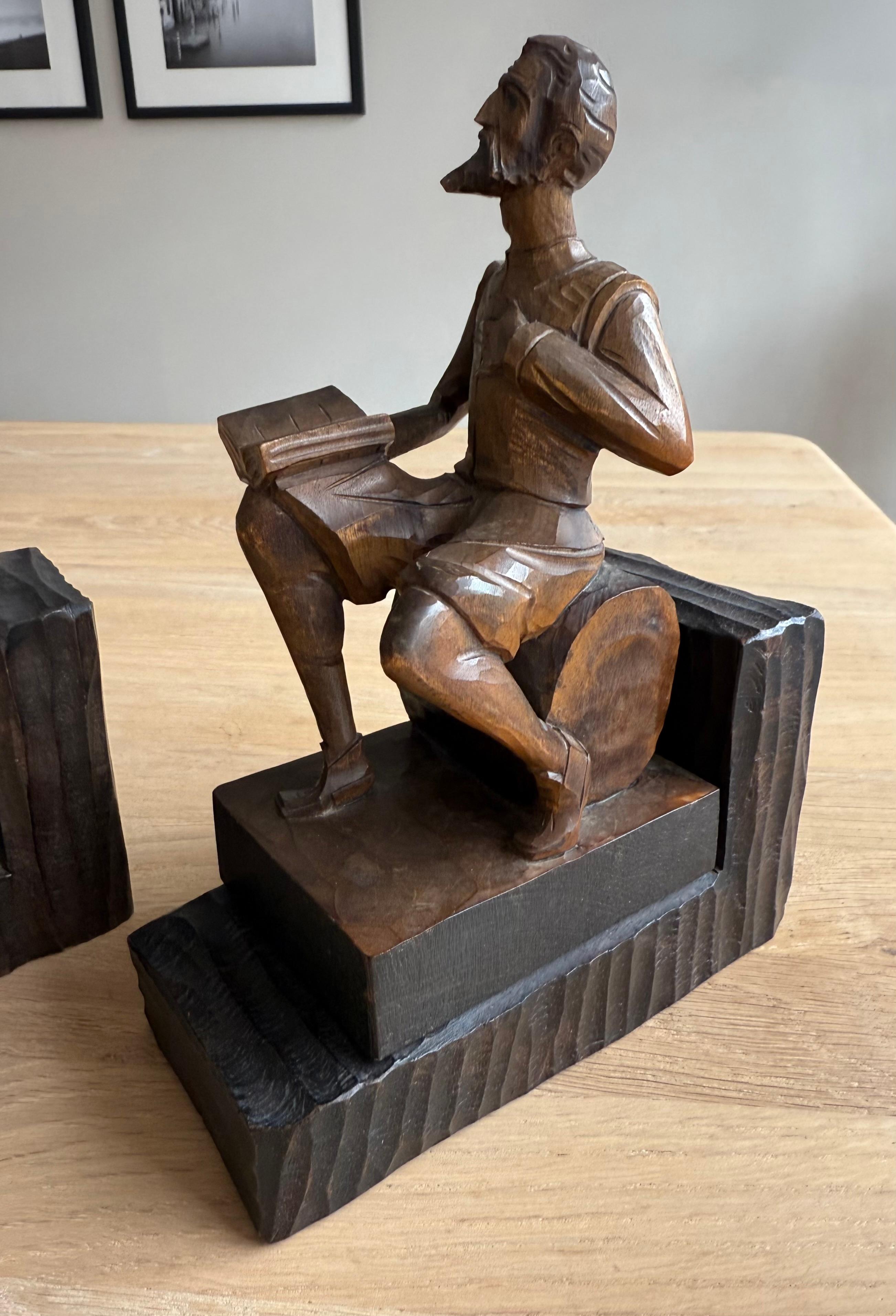 Reggilibri scultura Don Chisciotte e Sancho Panza, quasi antichi, intagliati a mano in legno in vendita 6