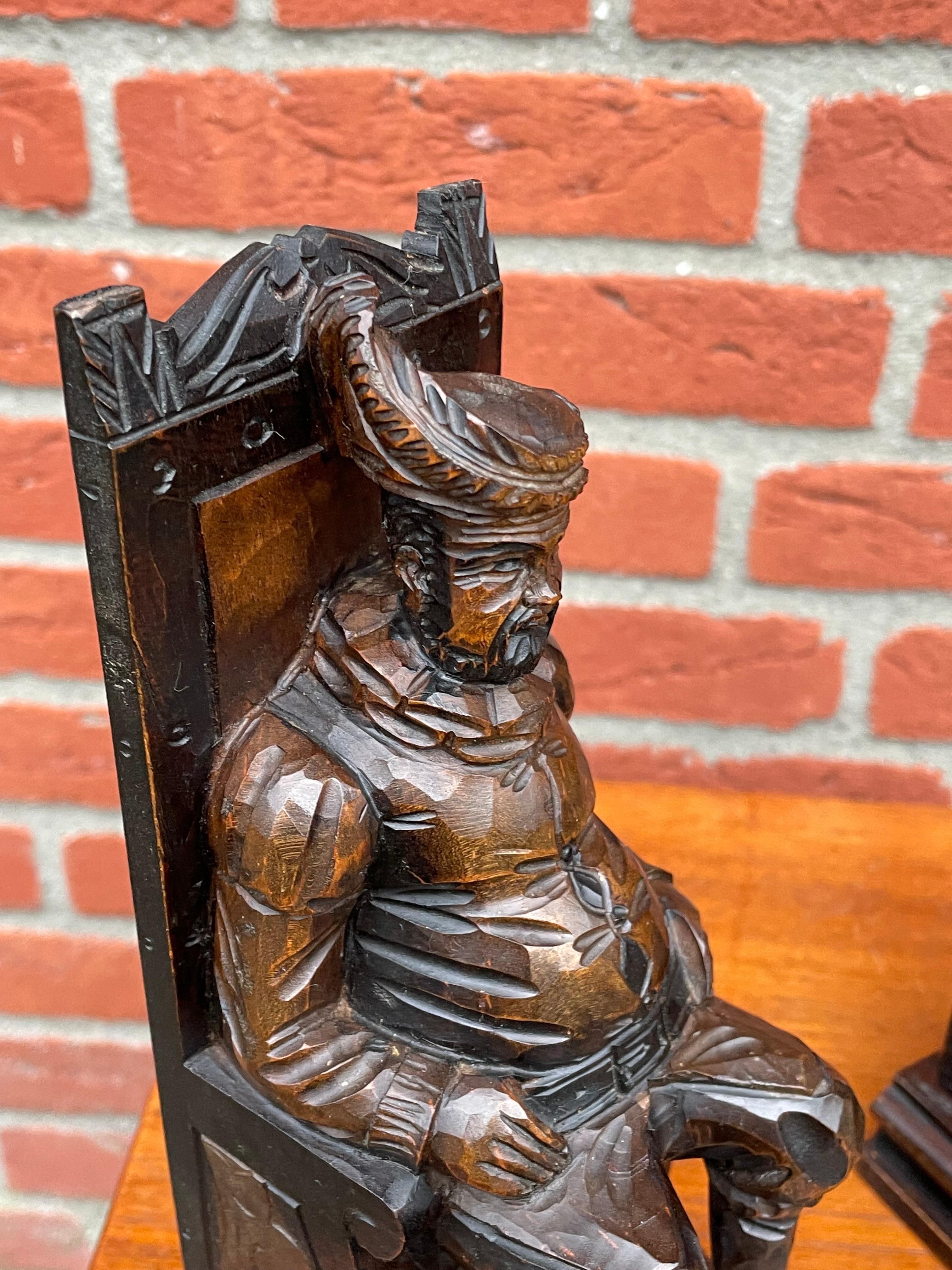 Near Antique Hand Carved Wooden Don Quixote and Sancho Panza Sculpture Bookends 8