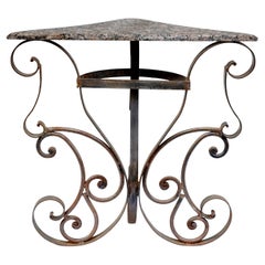 Near Antique Hollywood Regency Art Deco Wall Mounted Corner Table, Marble Top
