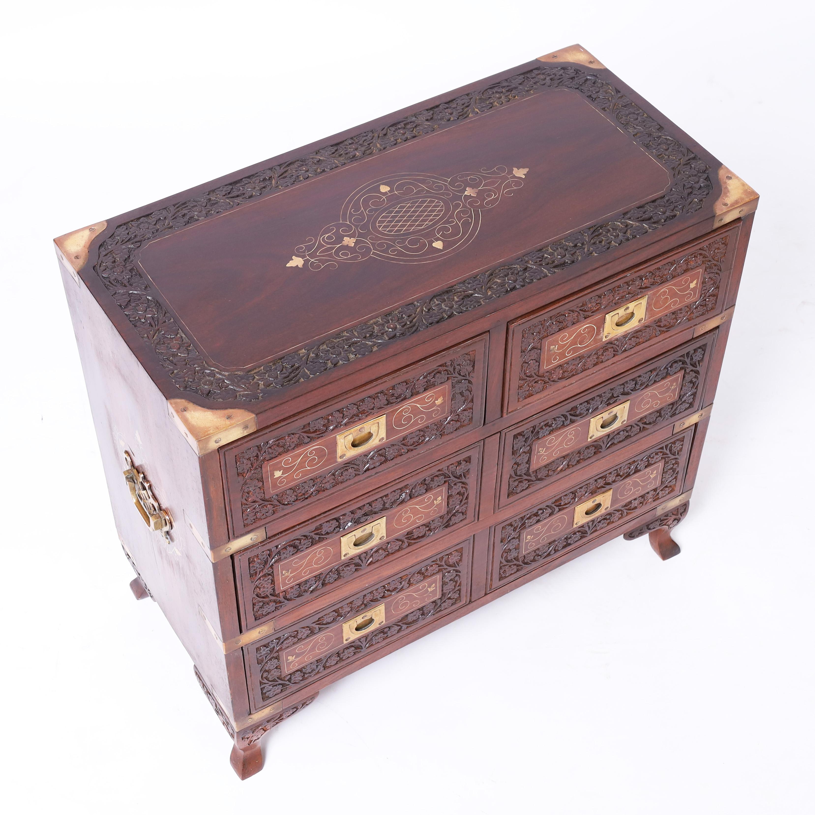 Near Antique Pair of Anglo Indian Rosewood Campaign Inlaid Stands or Chests In Good Condition For Sale In Palm Beach, FL