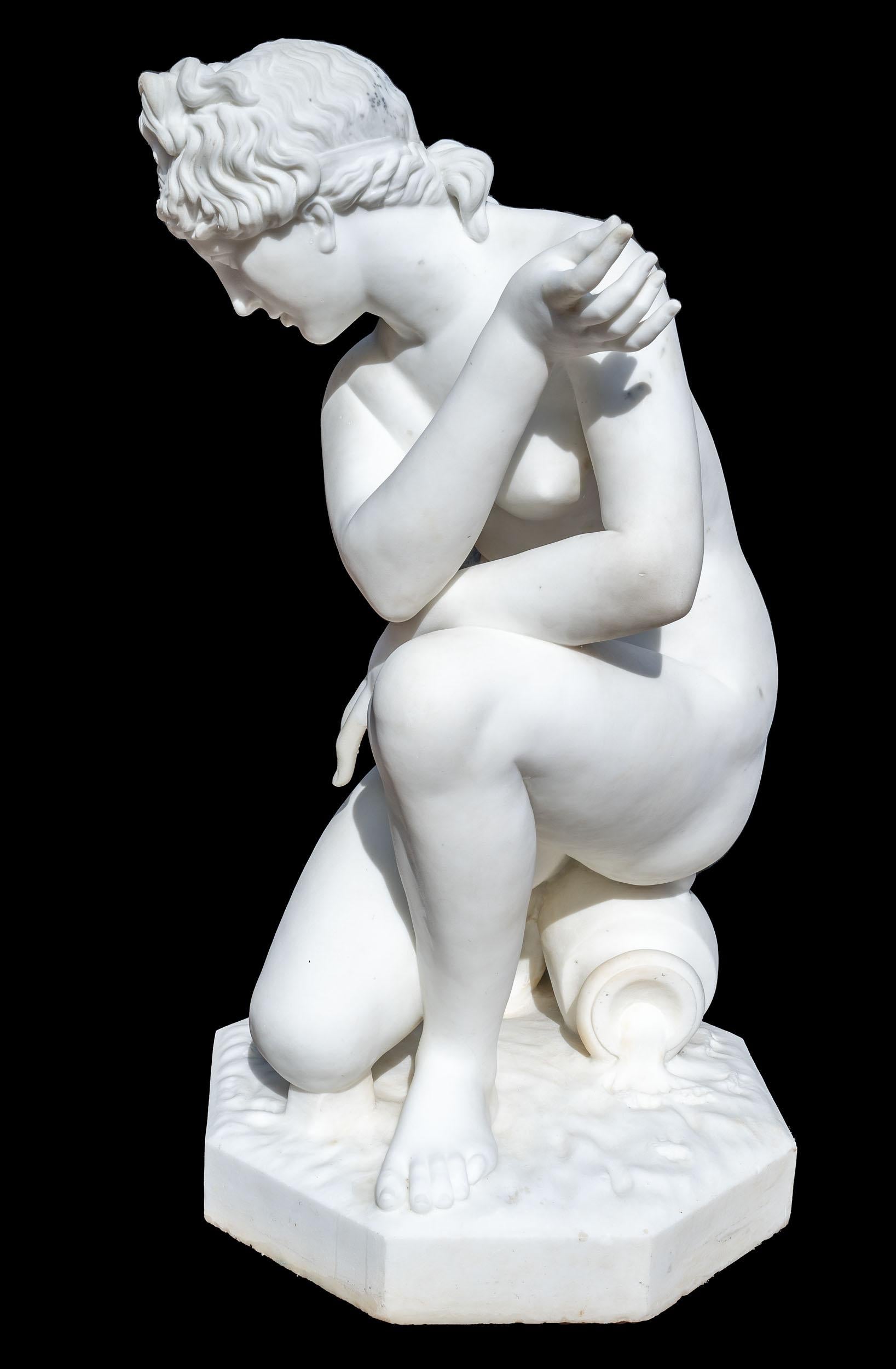 Italian Near Life Size Marble Crouching Venus For Sale