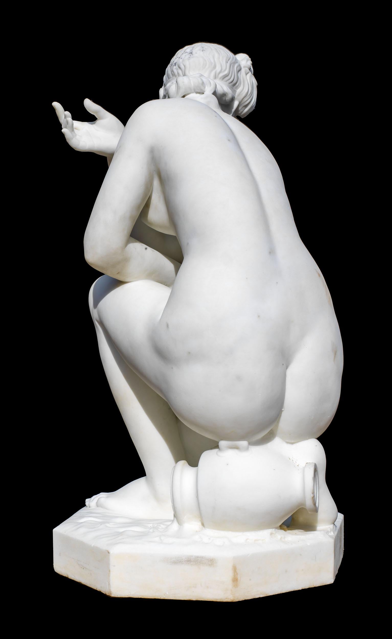 Statuary Marble Near Life Size Marble Crouching Venus For Sale