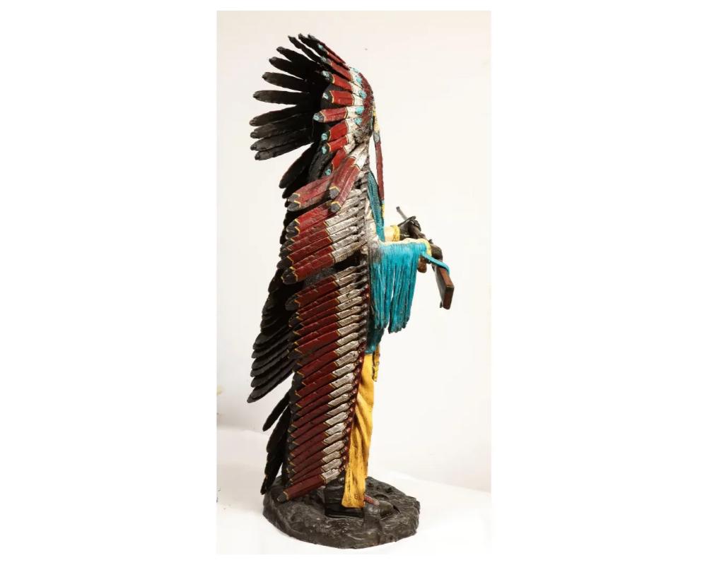 Near Life-Size Polychrome Bronze of a Native American Indian Chief after Kauba 6