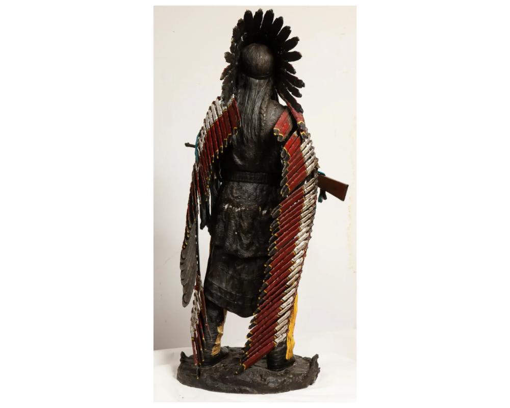 Near Life-Size Polychrome Bronze of a Native American Indian Chief after Kauba 7