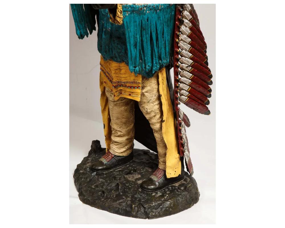 Near Life-Size Polychrome Bronze of a Native American Indian Chief after Kauba 9