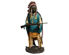 Near Life-Size Polychrome Bronze of a Native American Indian Chief after Kauba