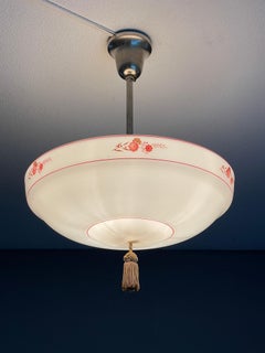 Near Mint Art Deco Pendant Light / Flush Mount w. Flower Patterns & Tassel 1920