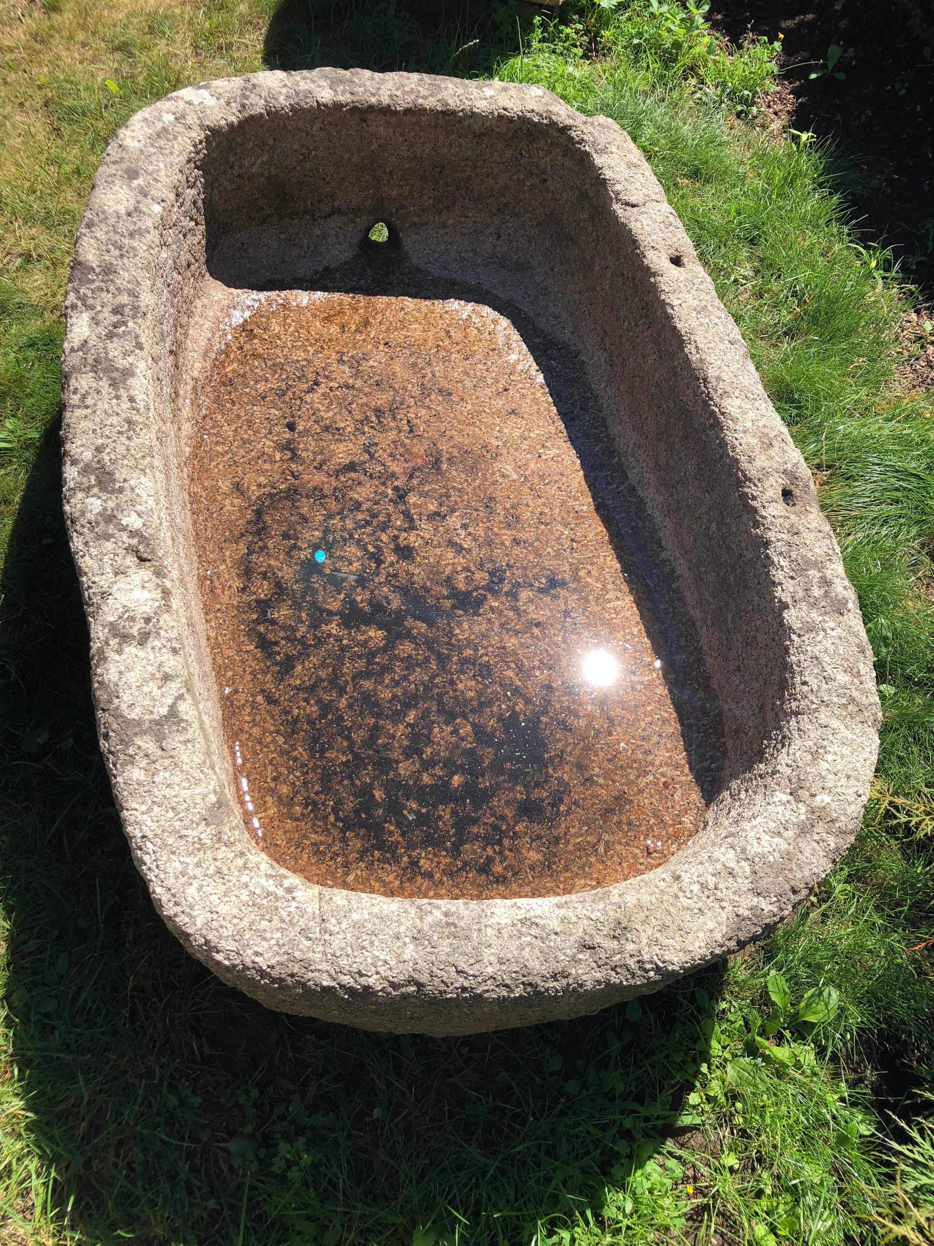 Rustic Near-Oval 18th Century Hand-Carved Cornish Granite Trough