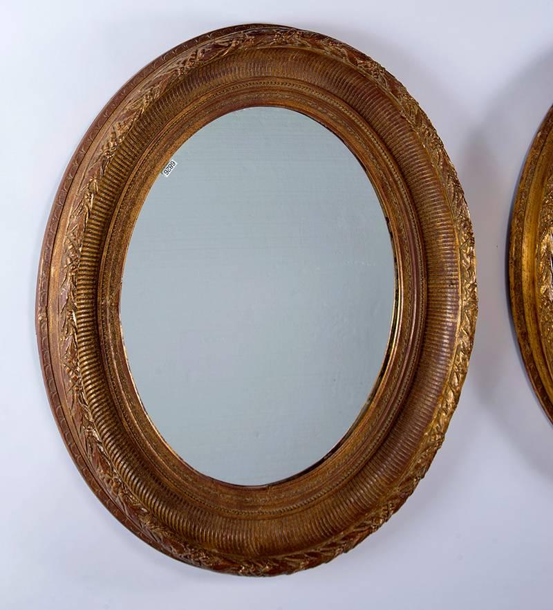 European Near Pair 19th Century Carved Gilt Wood and Gesso Mirrors For Sale
