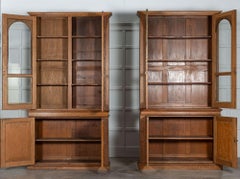 Near Pair Arched Oak Glazed Apothecary Cabinets