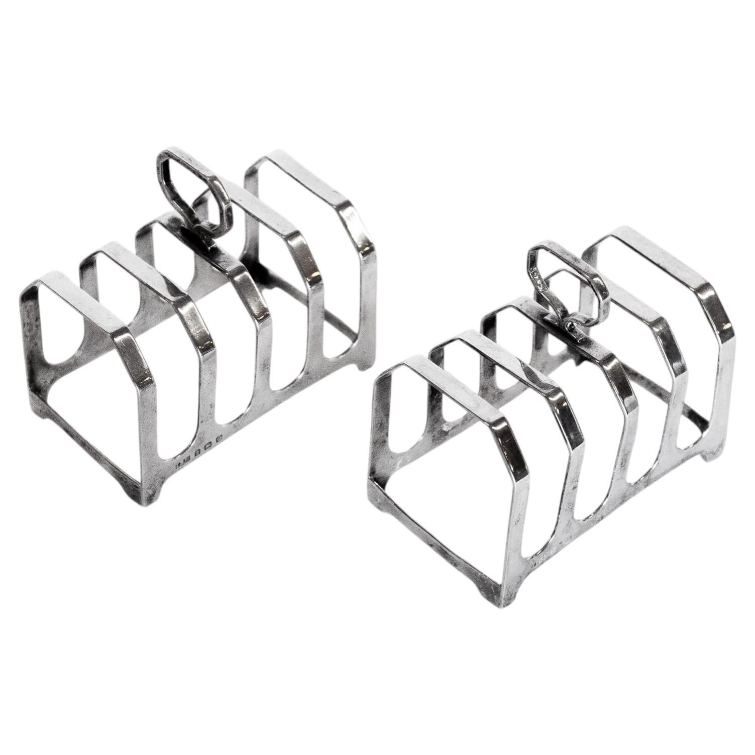 Near Pair Art Deco Silver Toast Racks 1936 &1938 For Sale