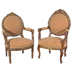 Near Pair Carved Walnut Rams Head English Adams Style Fauteuils Armchairs C1890