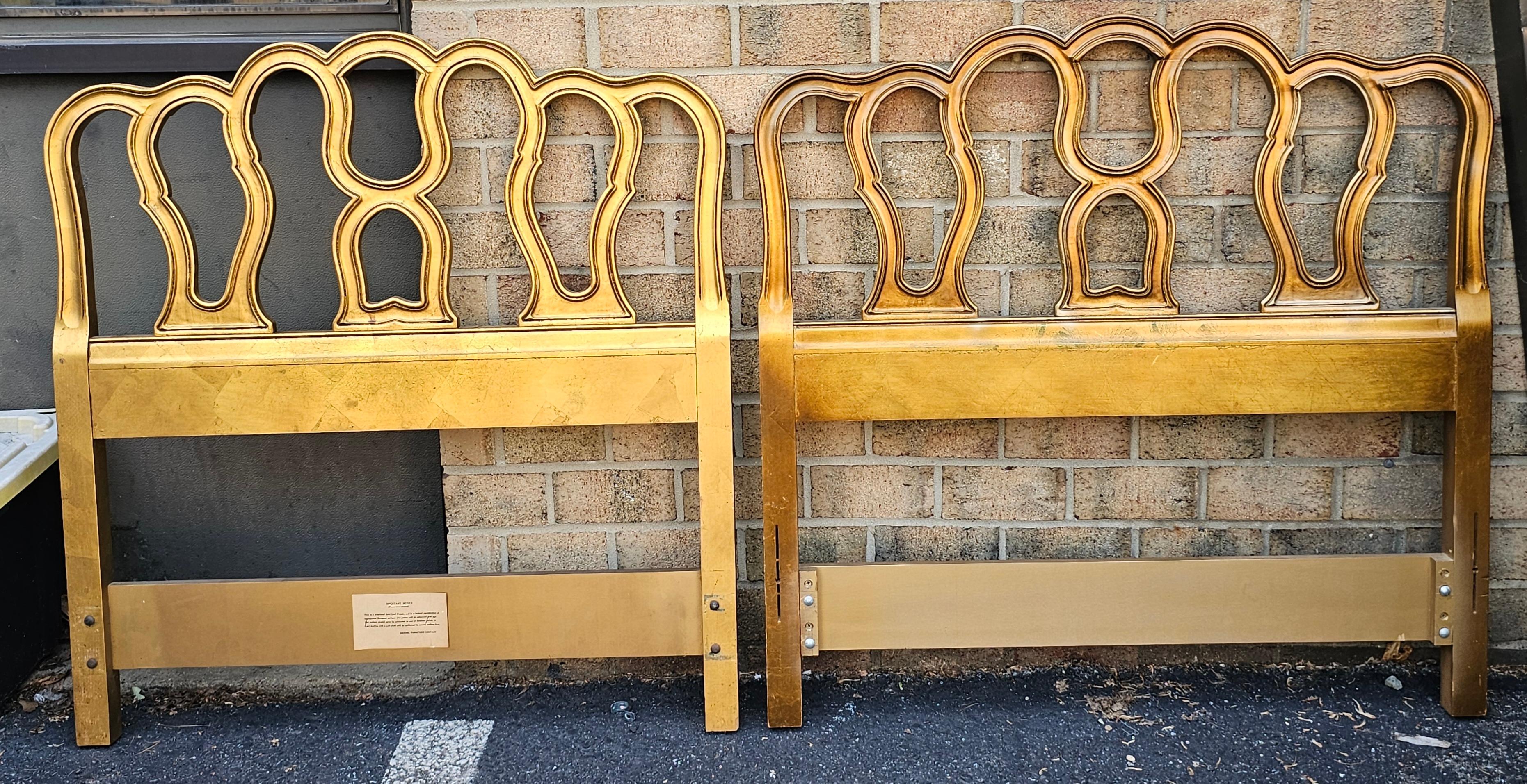 Drexel furniture Near Pair Mid Century Provincial Style Giltwood Twin Size Headboards. Measures 38