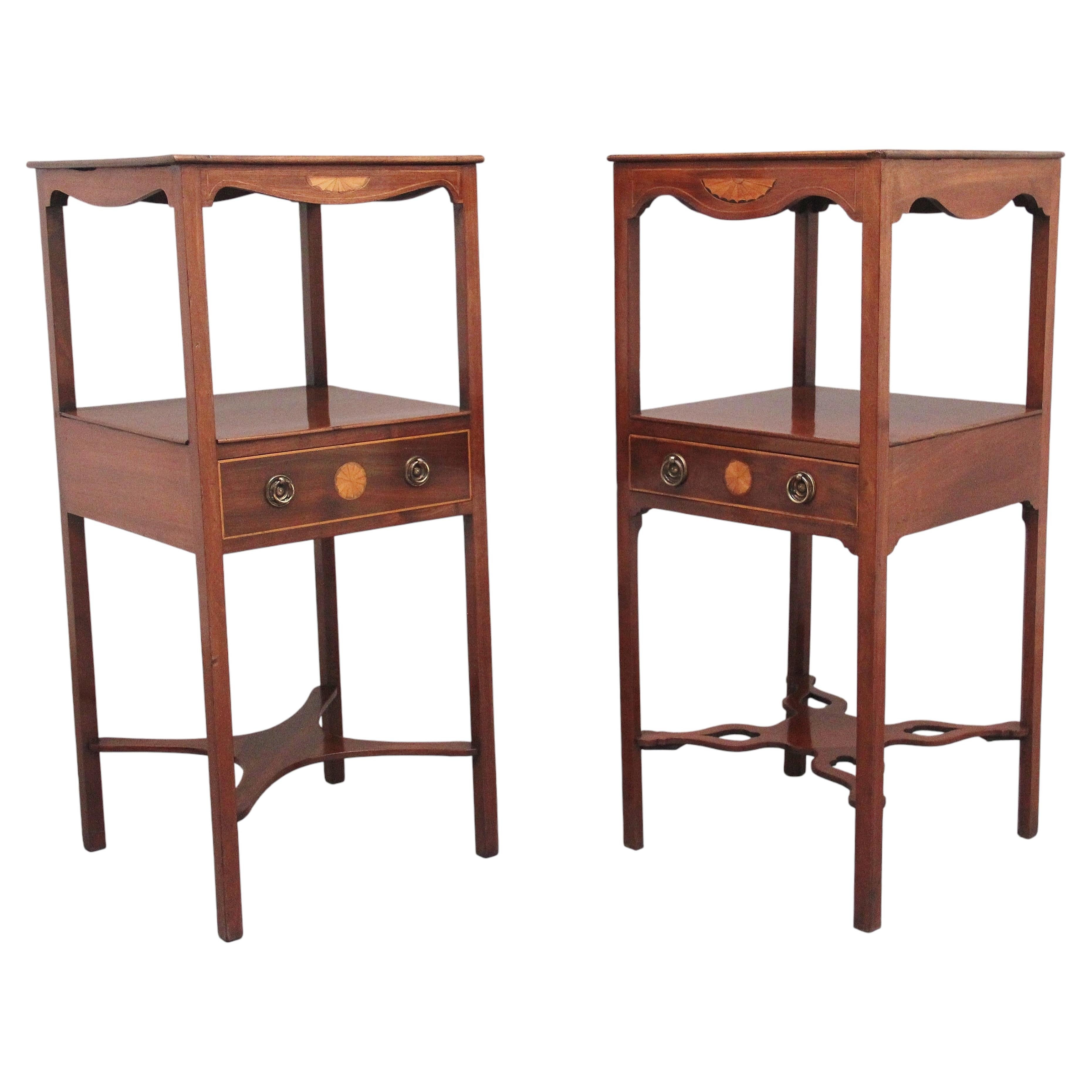 Near pair 19th Century inlaid mahogany bedside tables
