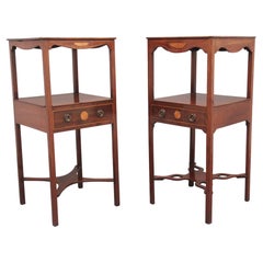 Near pair 19th Century inlaid mahogany bedside tables