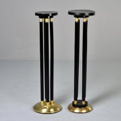 Near Pair Early 20th C Italian Ebonised Stands with Brass Trim