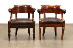 Near Pair Empire Mahogany Fauteuil de Bureau, Early 19th Century