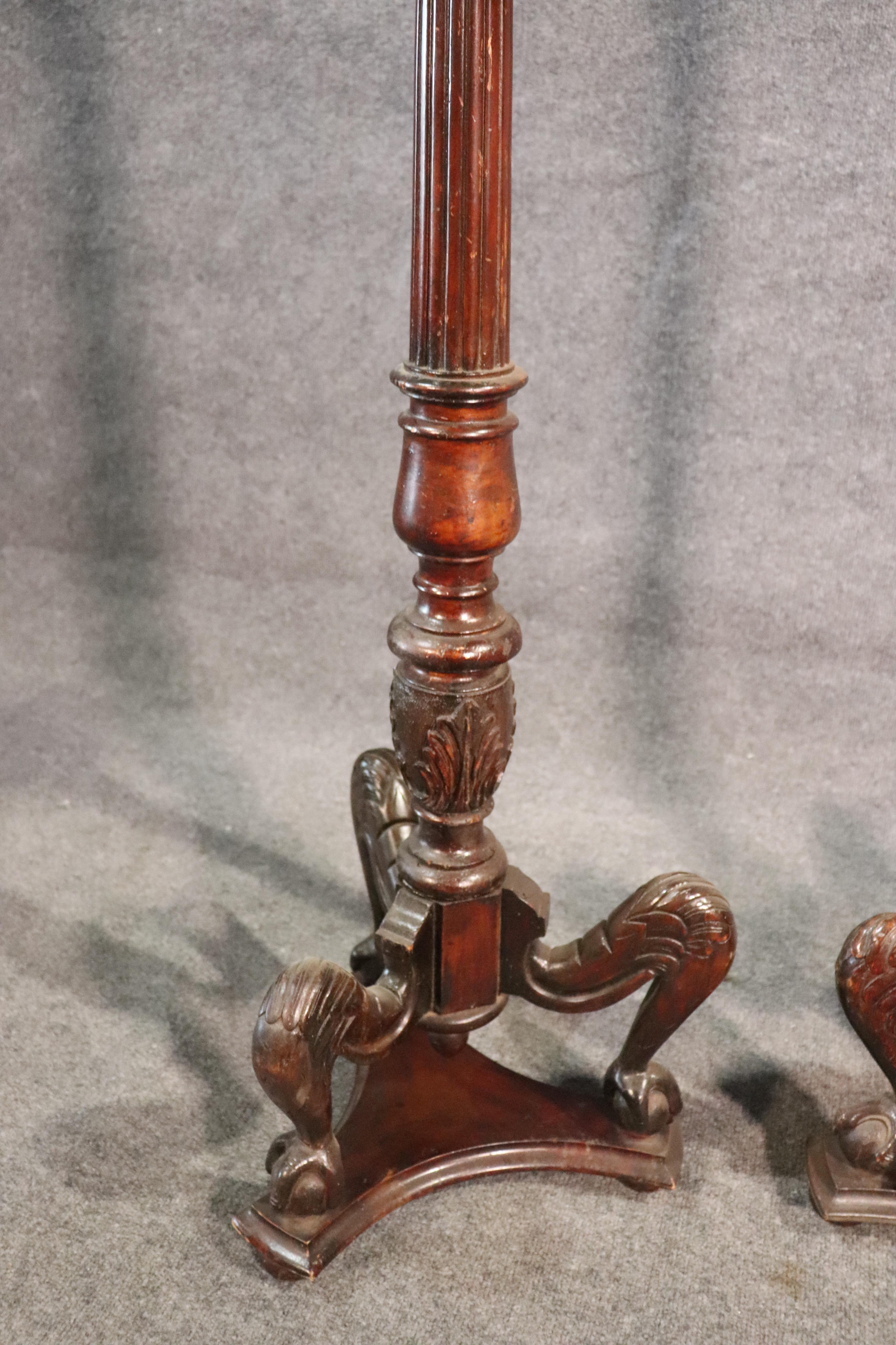 Near Pair, English Carved Mahogany Georgian Fluted Claw Foot Candle Stands 5