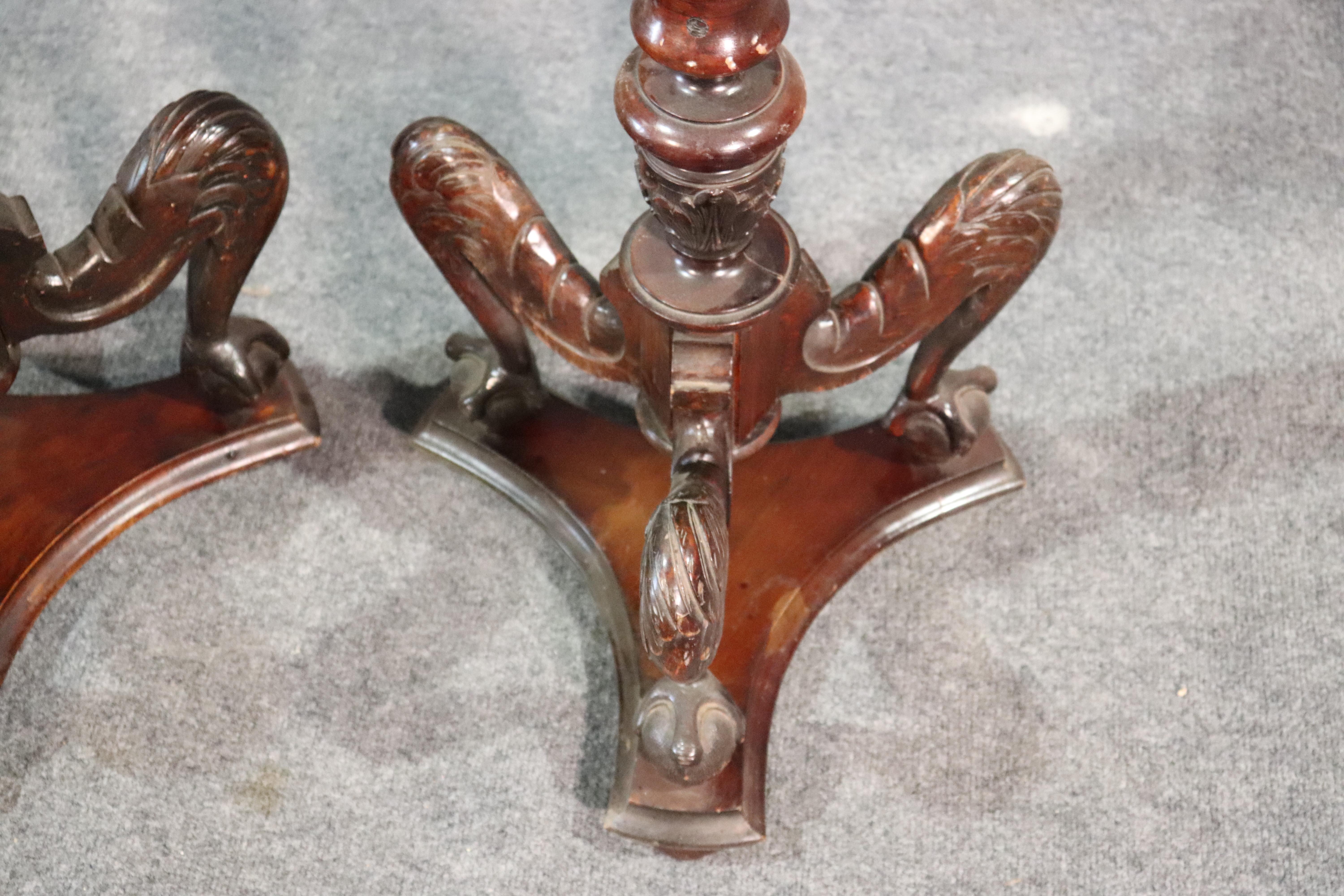 Near Pair, English Carved Mahogany Georgian Fluted Claw Foot Candle Stands 1