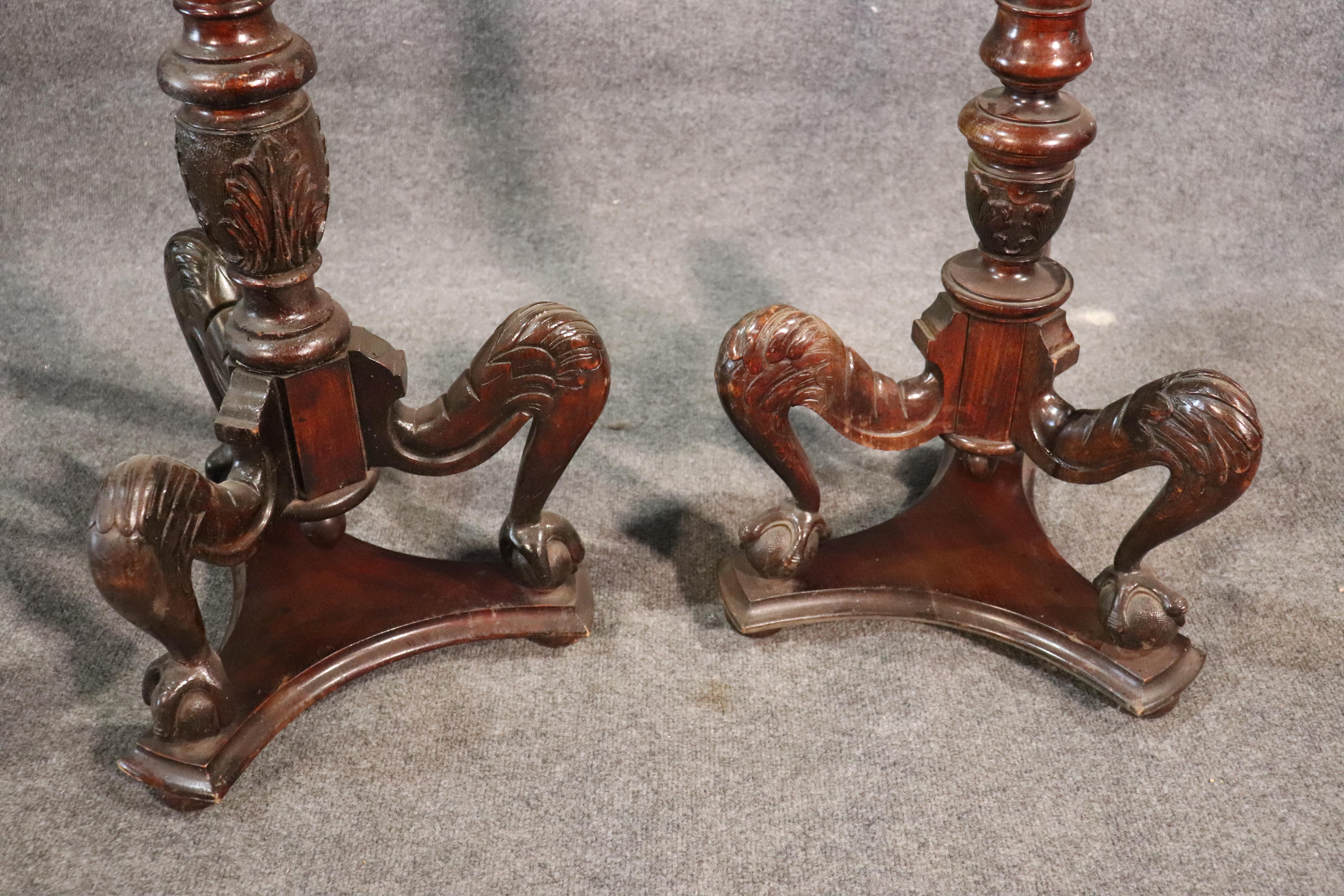 Near Pair, English Carved Mahogany Georgian Fluted Claw Foot Candle Stands 3