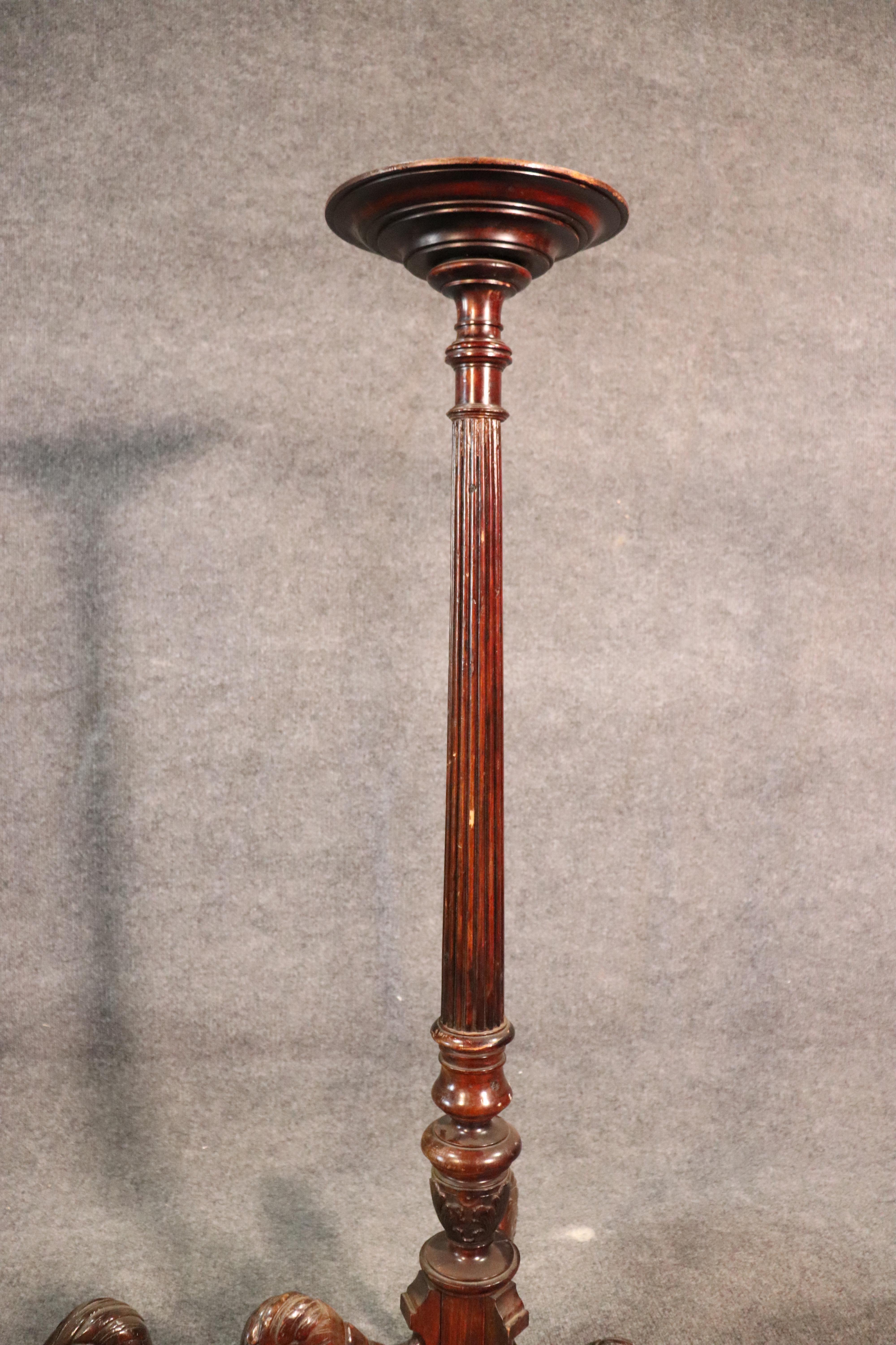 Near Pair, English Carved Mahogany Georgian Fluted Claw Foot Candle Stands 4