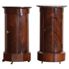 Near Pair French Neoclassic Mahogany & Marble Top Pedestal Cabinets, 2ndq 19thc