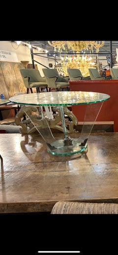 Near Pair Italian Fontana Arte Attributed Glass And Bronze Tables