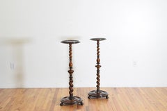 Near Pair of Italian, Lombardia, Turned Walnut Ebonized Torcheres/Pedestals