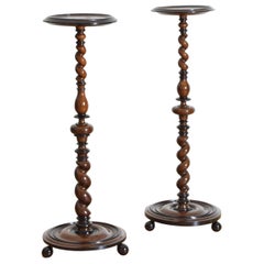 Near Pair of Italian, Lombardia, Turned Walnut Ebonized Torcheres/Pedestals