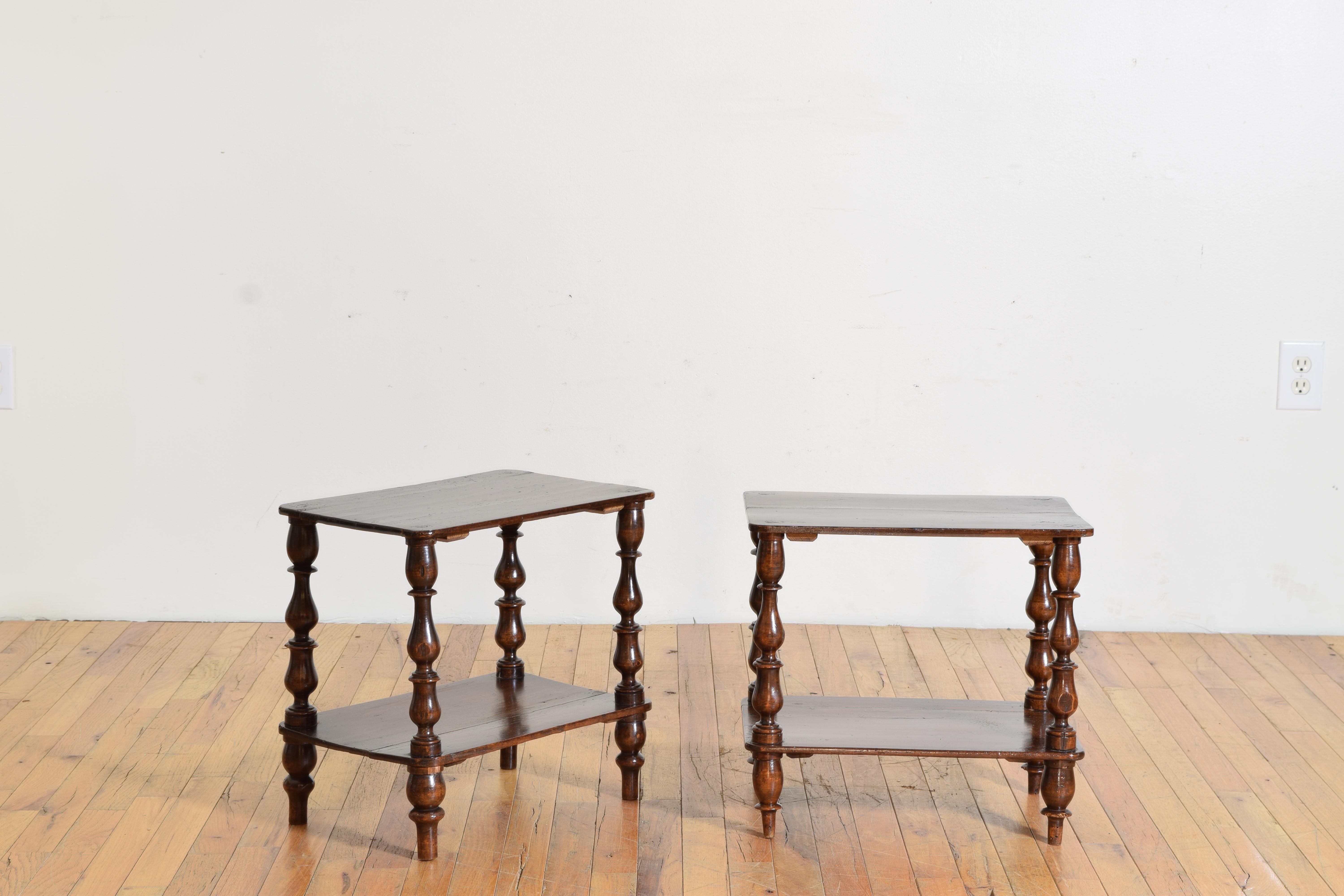 Louis Philippe Near Pair Italian, Tuscany, Turned Walnut Side Tables, mid 19th century For Sale