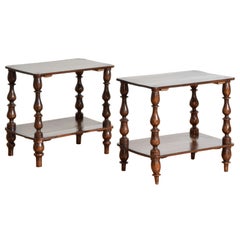 Near Pair Italian, Tuscany, Turned Walnut Side Tables, mid 19th century