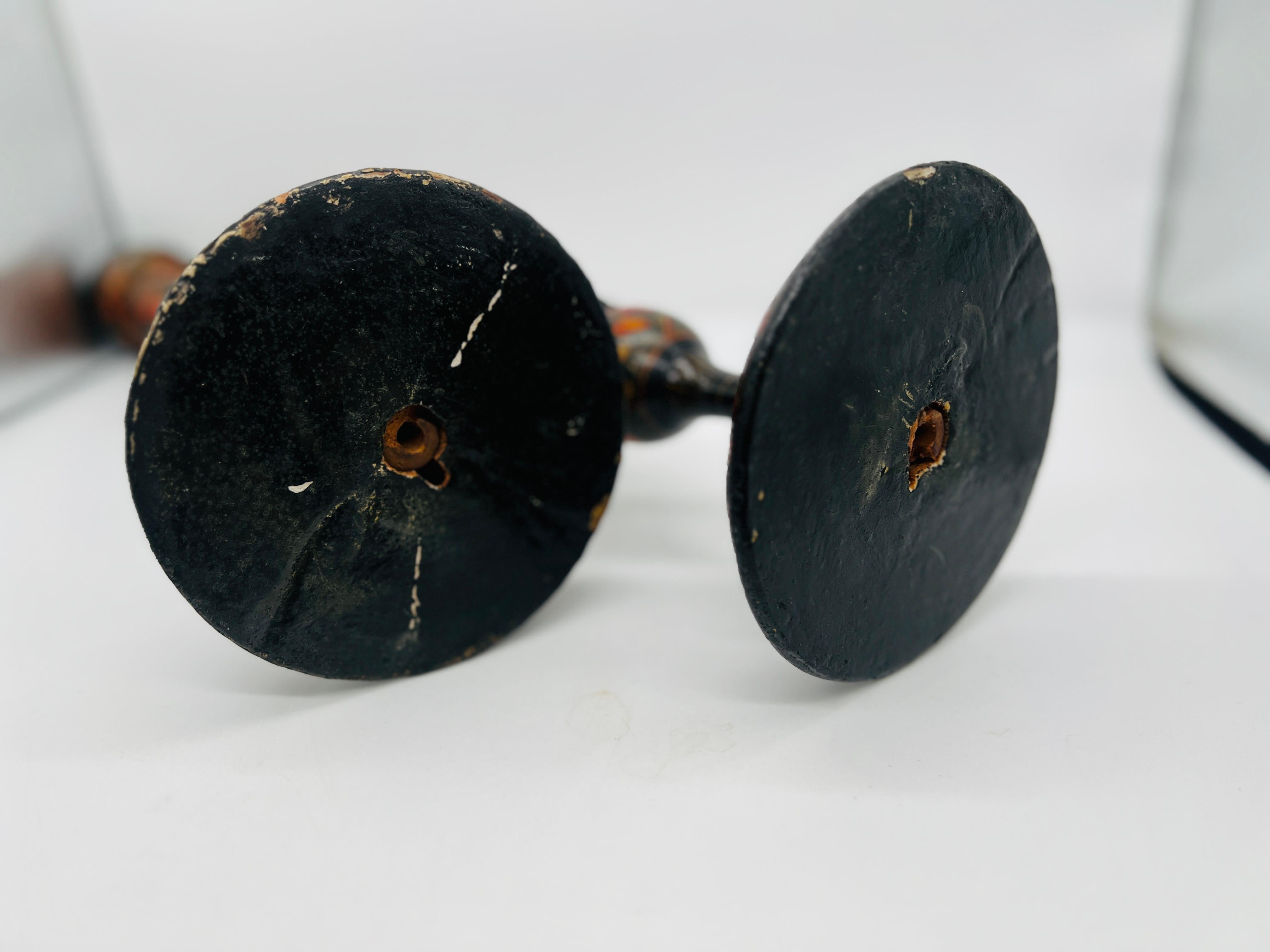 Near Pair, Large Antique Kashmiri Paper Mache Candlesticks C. 1900 2