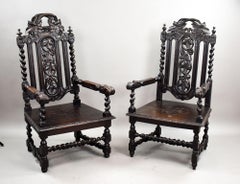 Near Pair Late 19th Century Carved Throne Chairs