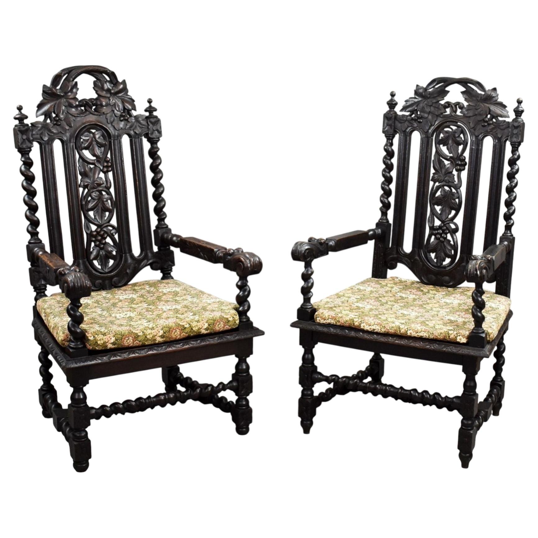 Near Pair Late 19th Century Carved Throne Chairs