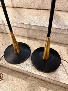 Near Pair Mid-Century Scandinavian Floor Lamps Black  Brass, by Einar Bäckström
