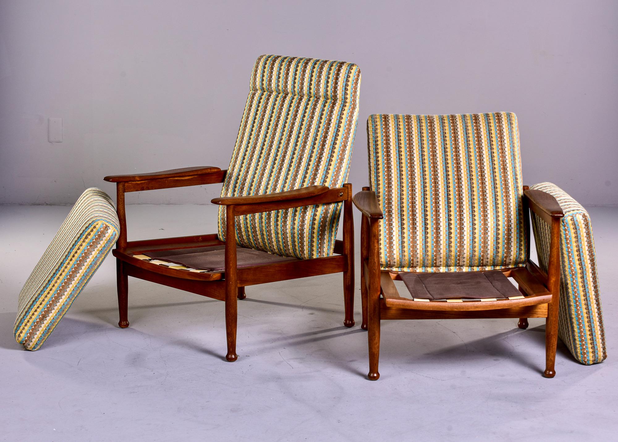Near Pair Mid Century Scandinavian Reclining Elm Chairs For Sale 8