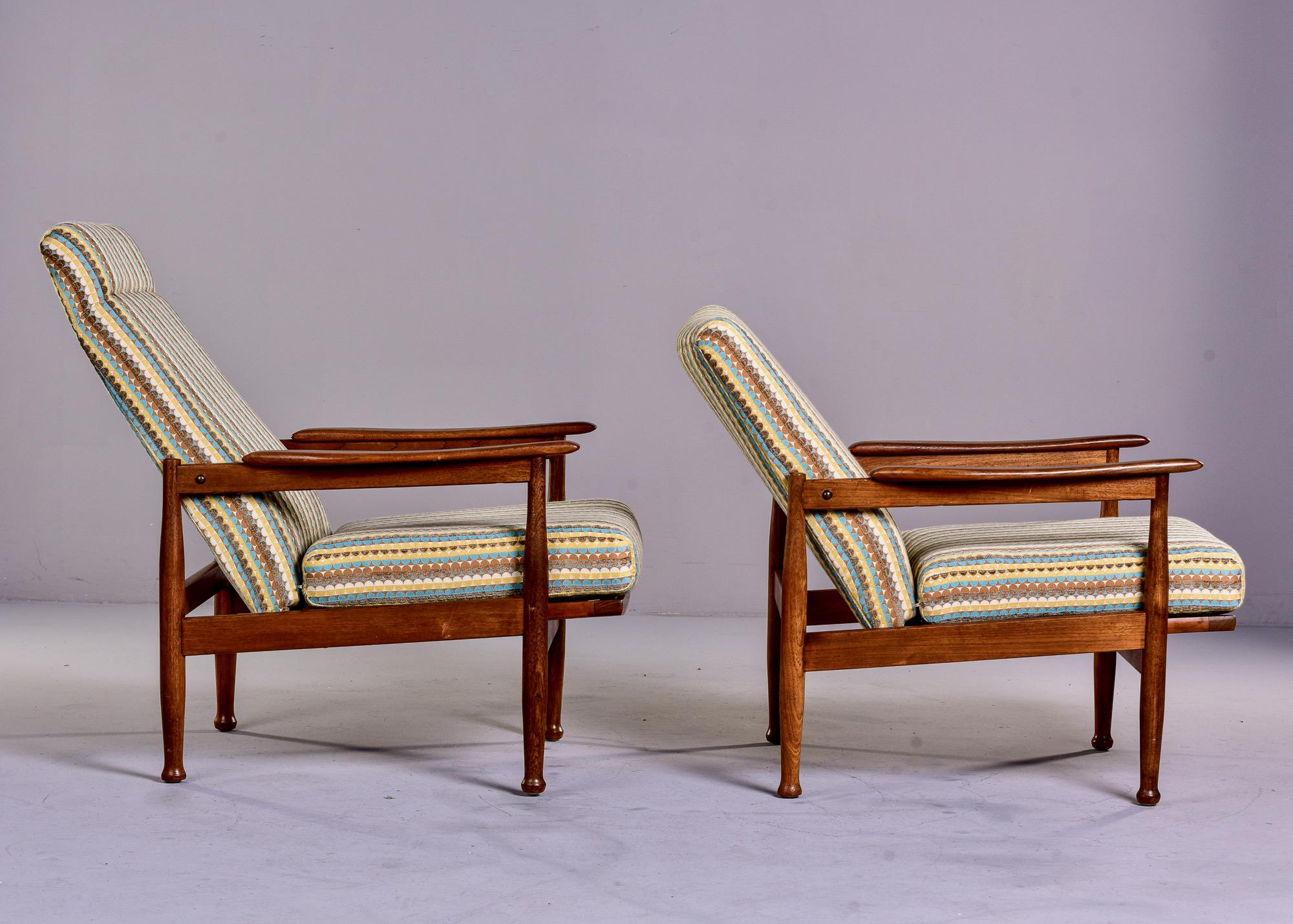 Upholstery Near Pair Mid Century Scandinavian Reclining Elm Chairs For Sale