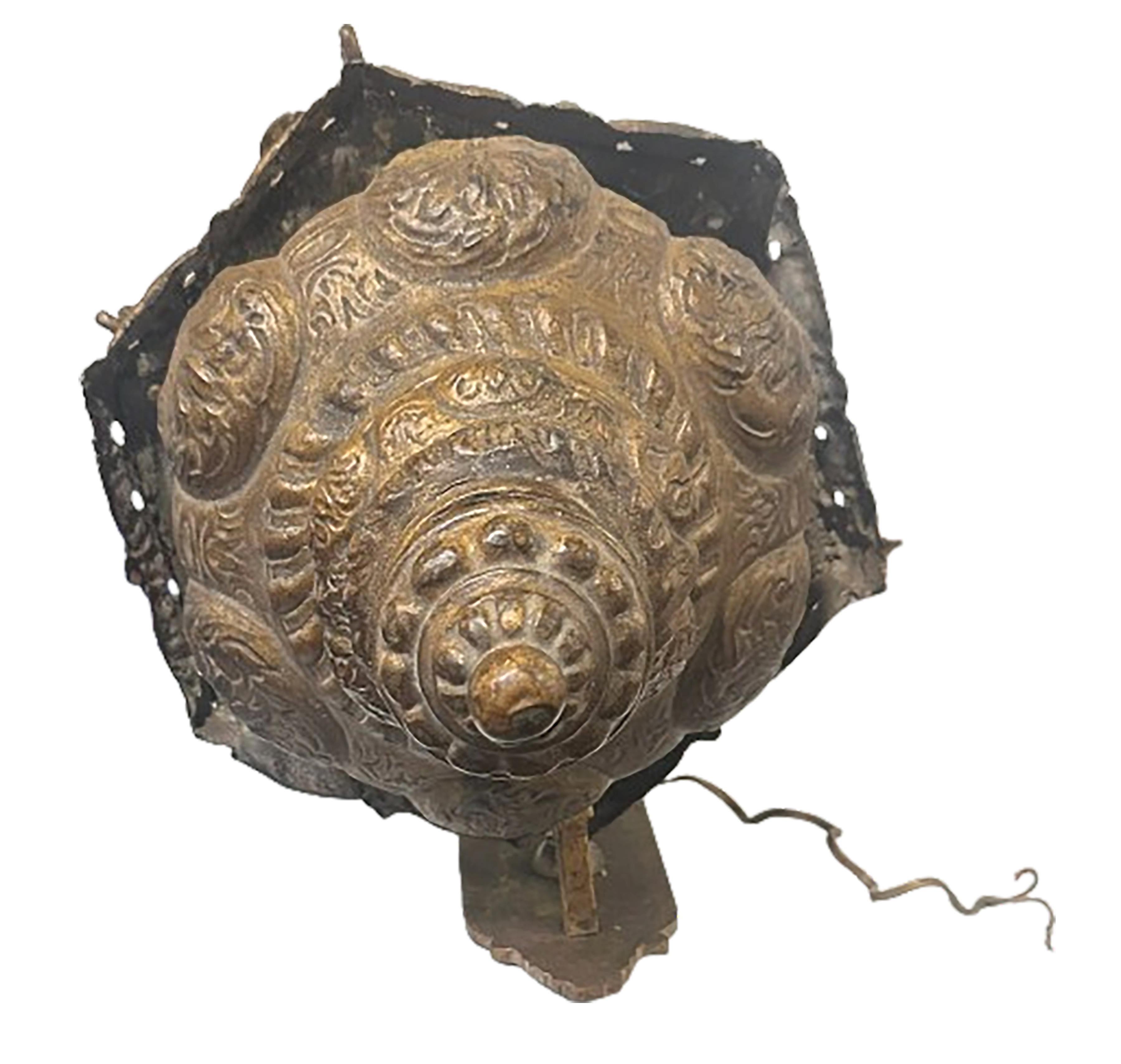 Near Pair of 17th - 18th Century Electrified Venetian Gilt Metal Lantern Sconces For Sale 2