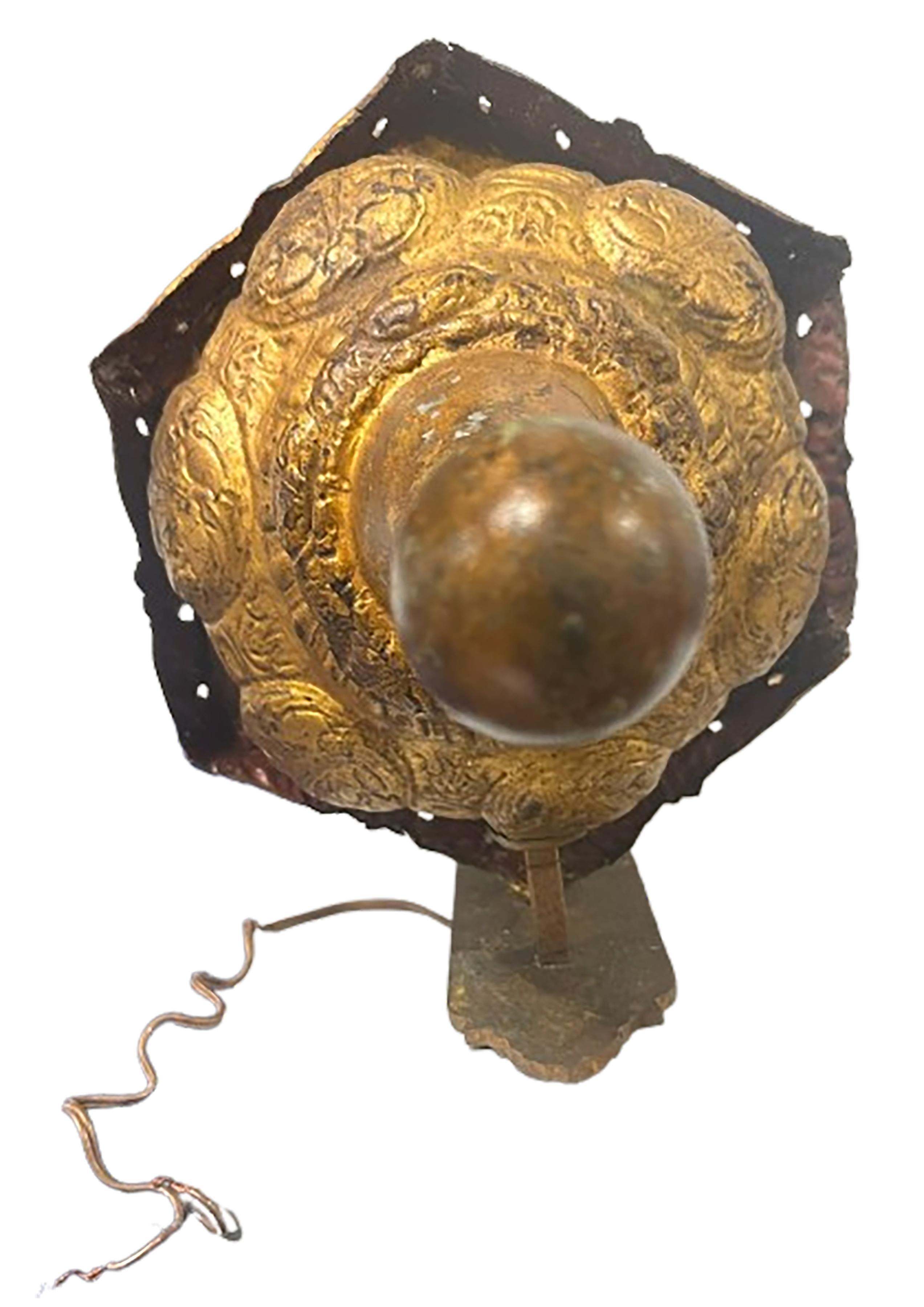 Near Pair of 17th - 18th Century Electrified Venetian Gilt Metal Lantern Sconces For Sale 3