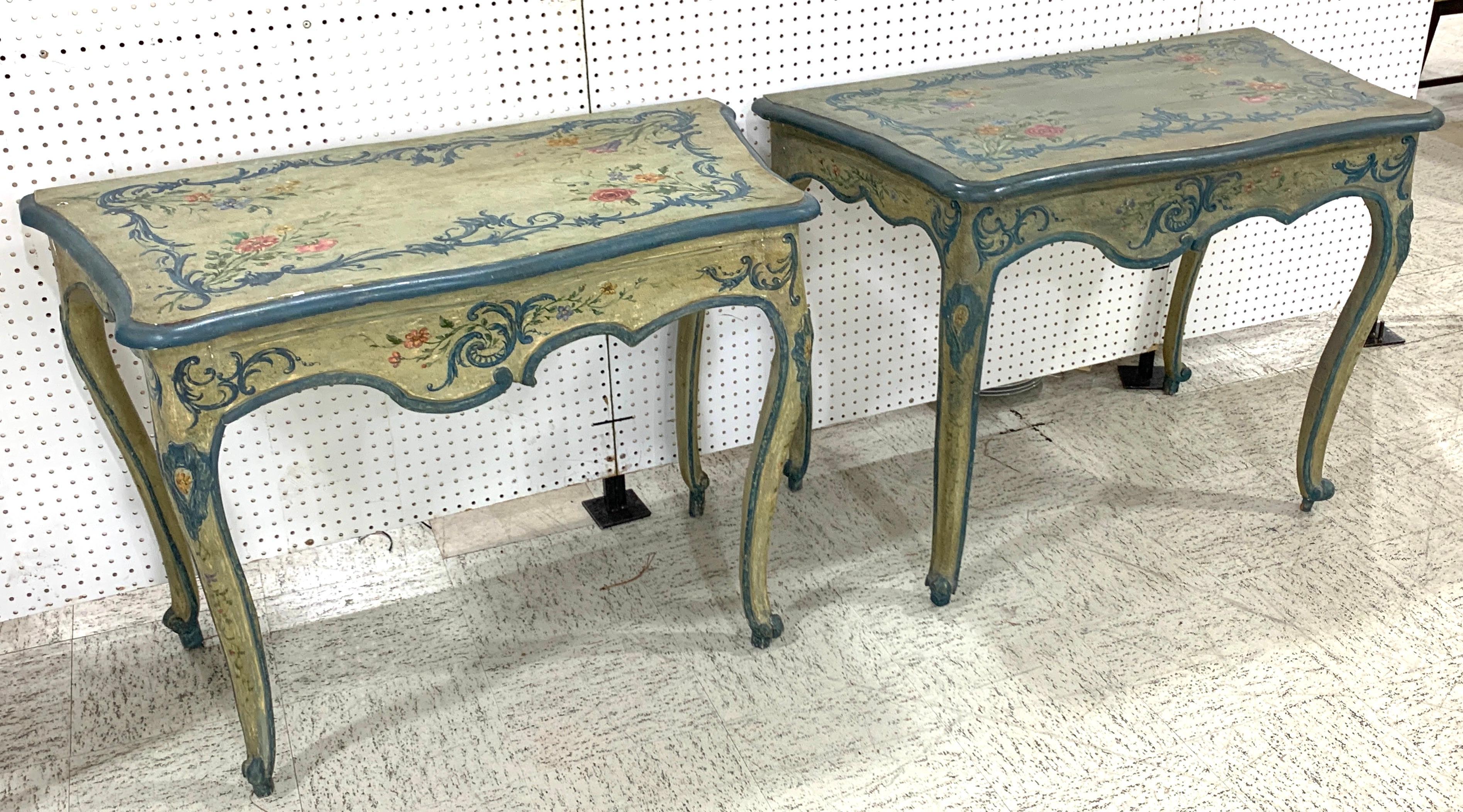 Polychromed Near Pair of 18th-19th Century Painted Italian Console Tables, François Coty
